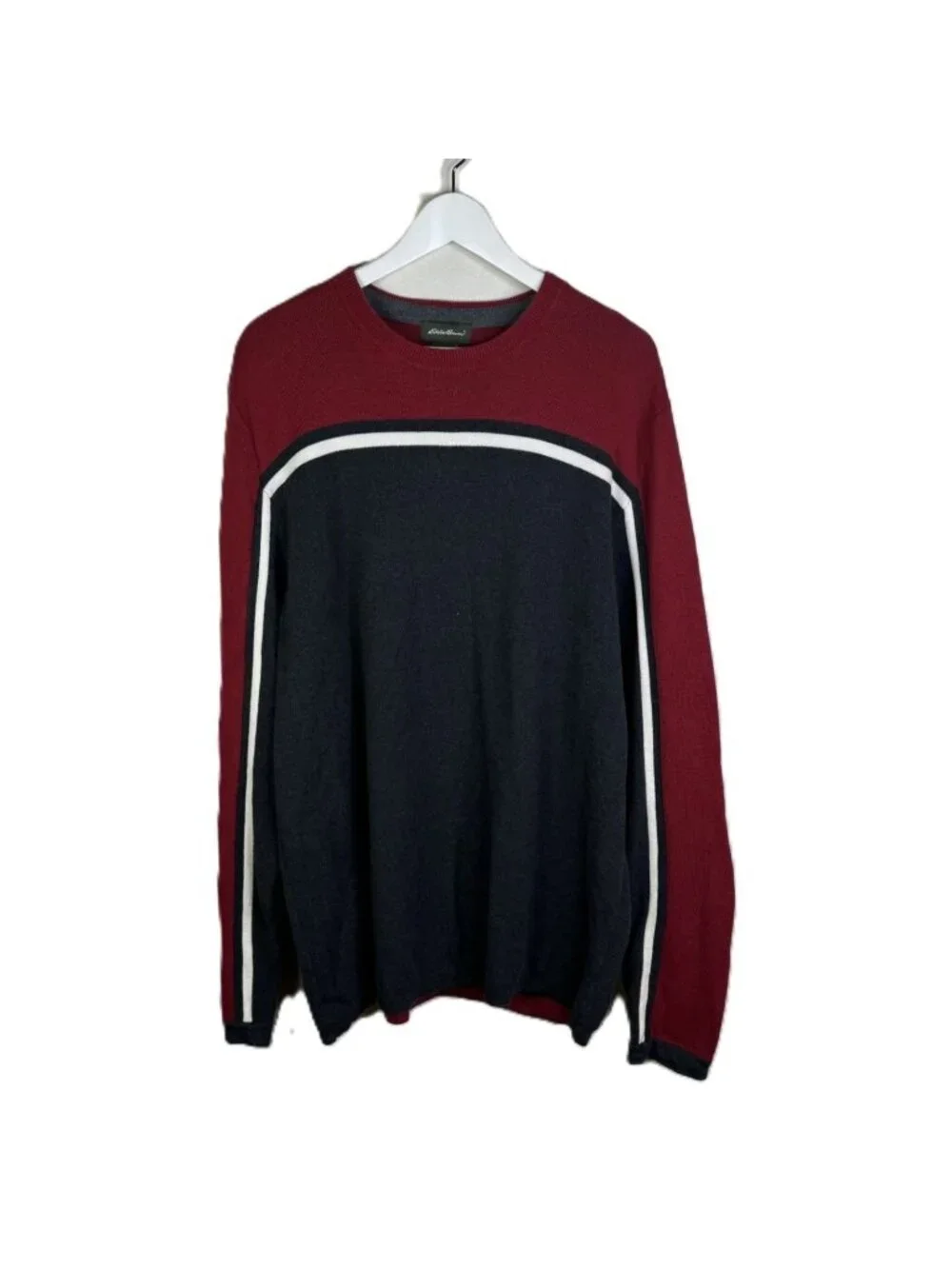 Vintage 90s Y2K Eddie Bauer Men's Classic Red & Gray Colorblock Sweater, Size XL